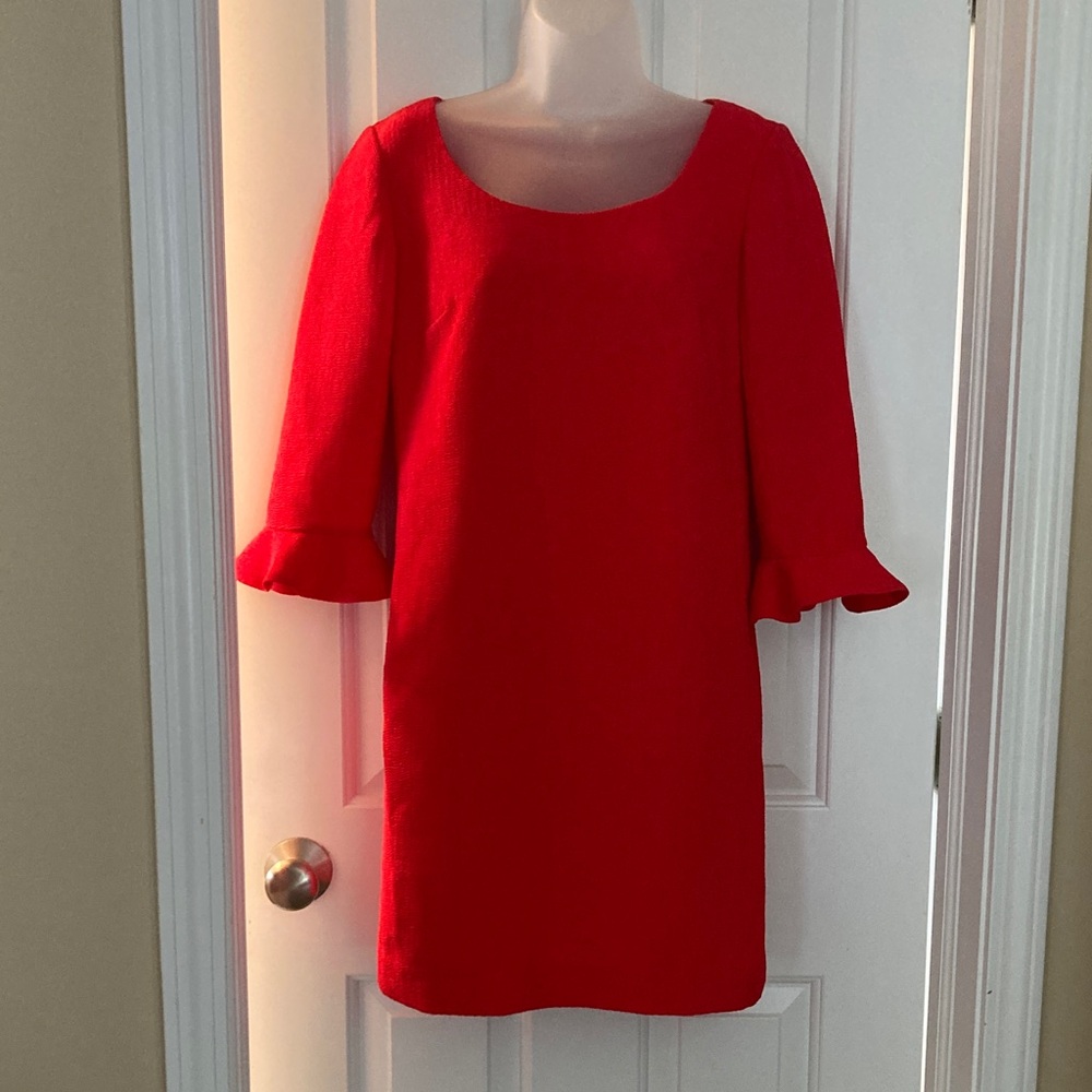 Ann Taylor Red Scoop Neck Mini Dress with Ruffle Sleeves